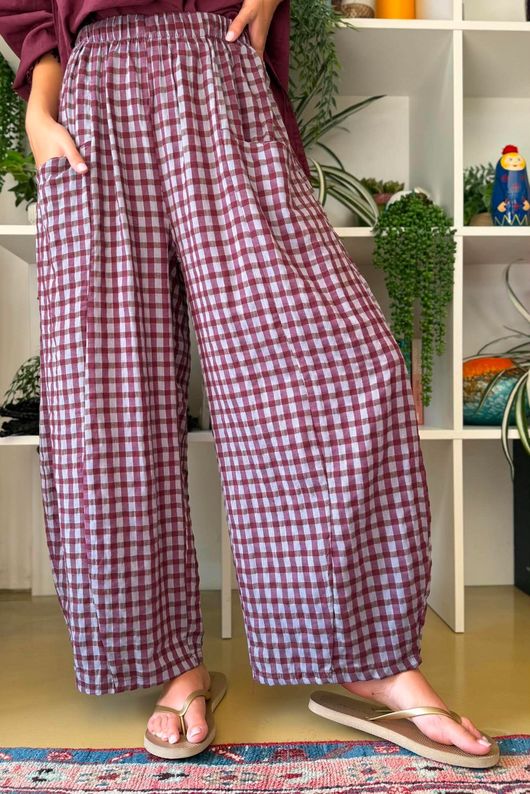 Vivienne Plaid Relaxed Barrel Pant Aubergine & Denim